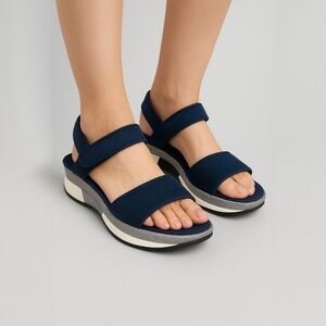 Platform Sneaker Wedge Adjustable Velcro Straps. Glitter Trim Soles. From Japan.